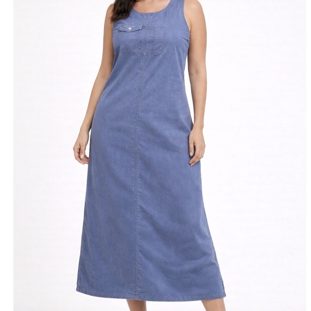 Shaver Lake Sleeveless‎ Blue Corduroy Midi Shirt Dress Dress Size Medium